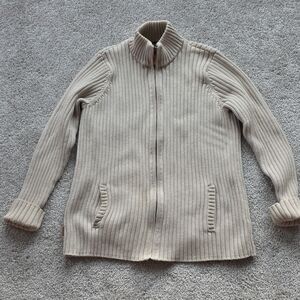 Lauren Ralph Lauren Neutral Beige Ribbed Zip Cardigan